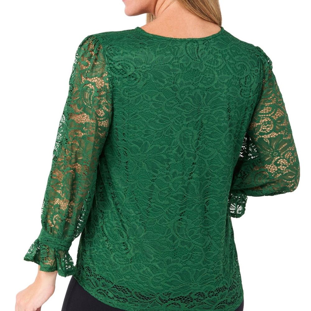Zac & Rachel Emerald Green Floral Lace V-Neck Blouse - sz XL - Picture 2 of 9